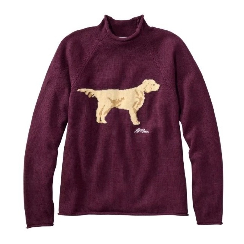 L.L. Bean Rollneck Golden Dog Sweater Women's Size Small Cotton Fig